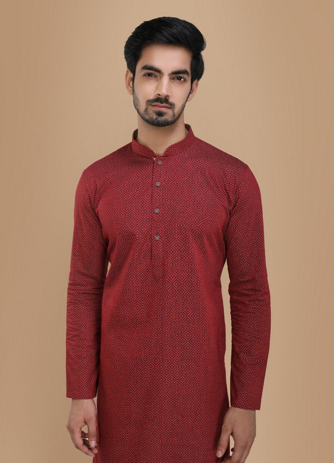 Maroon Printed Kurta image number 0